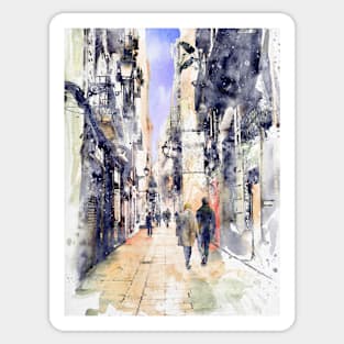 Barcelona - Gothic Quarter Watercolor Streetscape Sticker